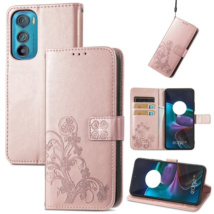 For Motorola Edge 30 Four-leaf Clasp Embossed Buckle Leather Phone Case