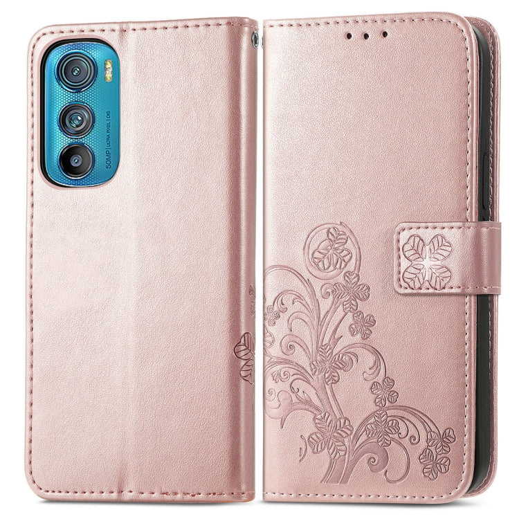 For Motorola Edge 30 Four-leaf Clasp Embossed Buckle Leather Phone Case