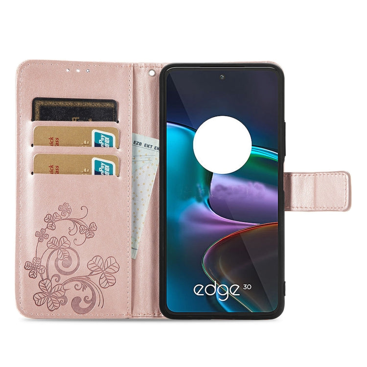For Motorola Edge 30 Four-leaf Clasp Embossed Buckle Leather Phone Case