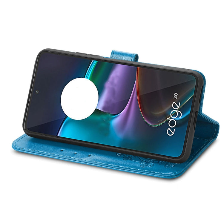 For Motorola Edge 30 Four-leaf Clasp Embossed Buckle Leather Phone Case