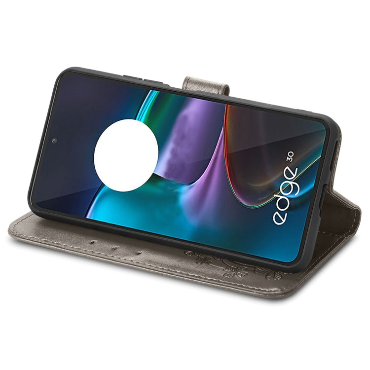 For Motorola Edge 30 Four-leaf Clasp Embossed Buckle Leather Phone Case