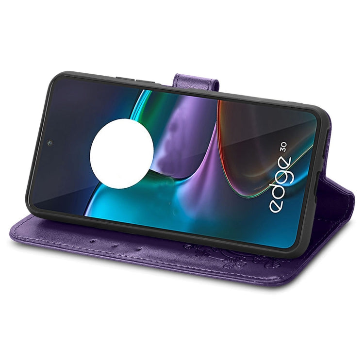 For Motorola Edge 30 Four-leaf Clasp Embossed Buckle Leather Phone Case