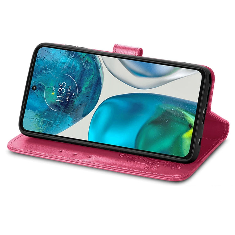 For Motorola Moto G42 Four-leaf Clasp Embossed Buckle Leather Phone Case