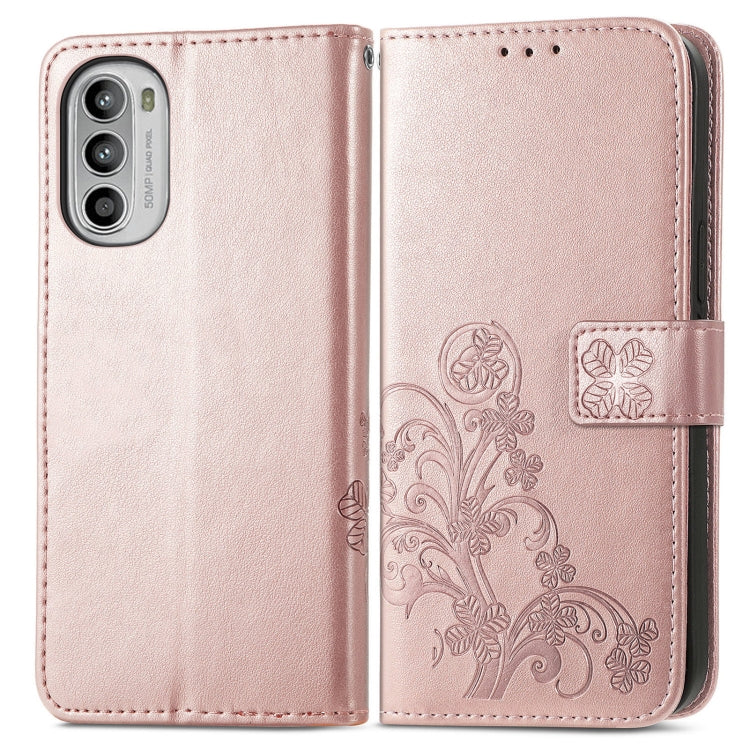For Motorola Moto G42 Four-leaf Clasp Embossed Buckle Leather Phone Case