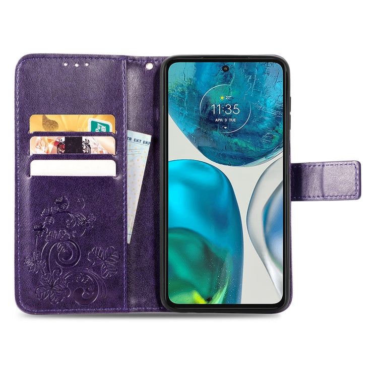 For Motorola Moto G42 Four-leaf Clasp Embossed Buckle Leather Phone Case