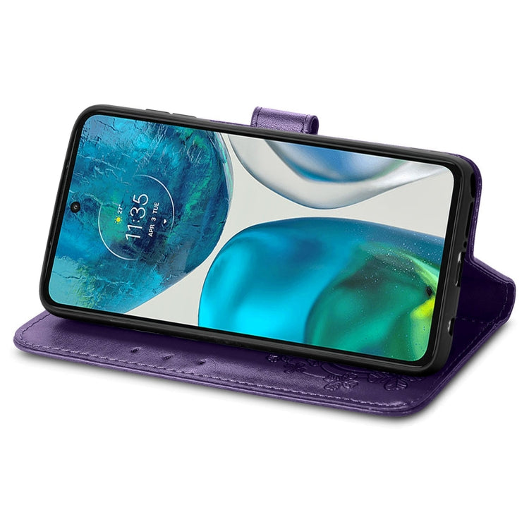 For Motorola Moto G42 Four-leaf Clasp Embossed Buckle Leather Phone Case