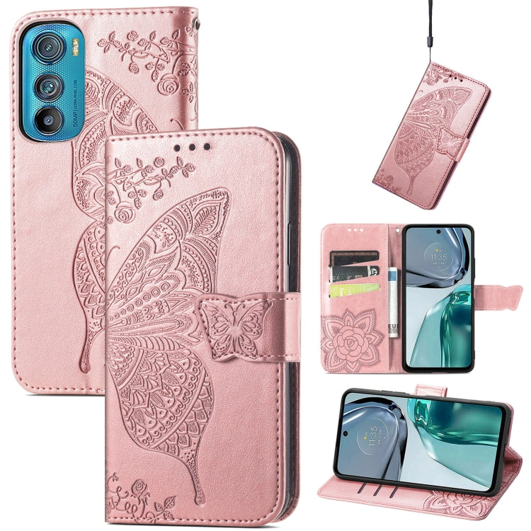 For Motorola Edge 30 Butterfly Love Flower Embossed Flip Leather Phone Case
