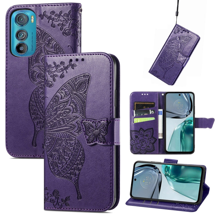 For Motorola Edge 30 Butterfly Love Flower Embossed Flip Leather Phone Case