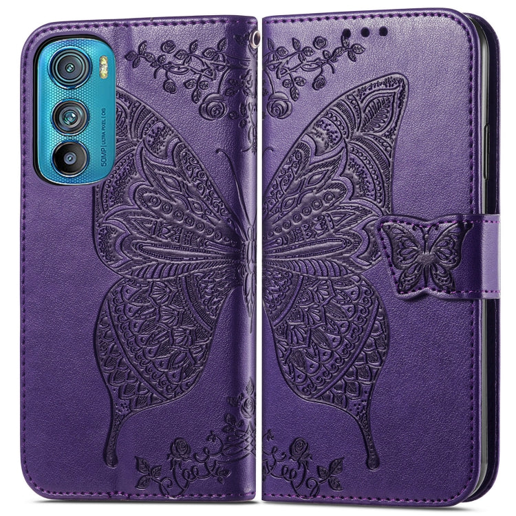For Motorola Edge 30 Butterfly Love Flower Embossed Flip Leather Phone Case