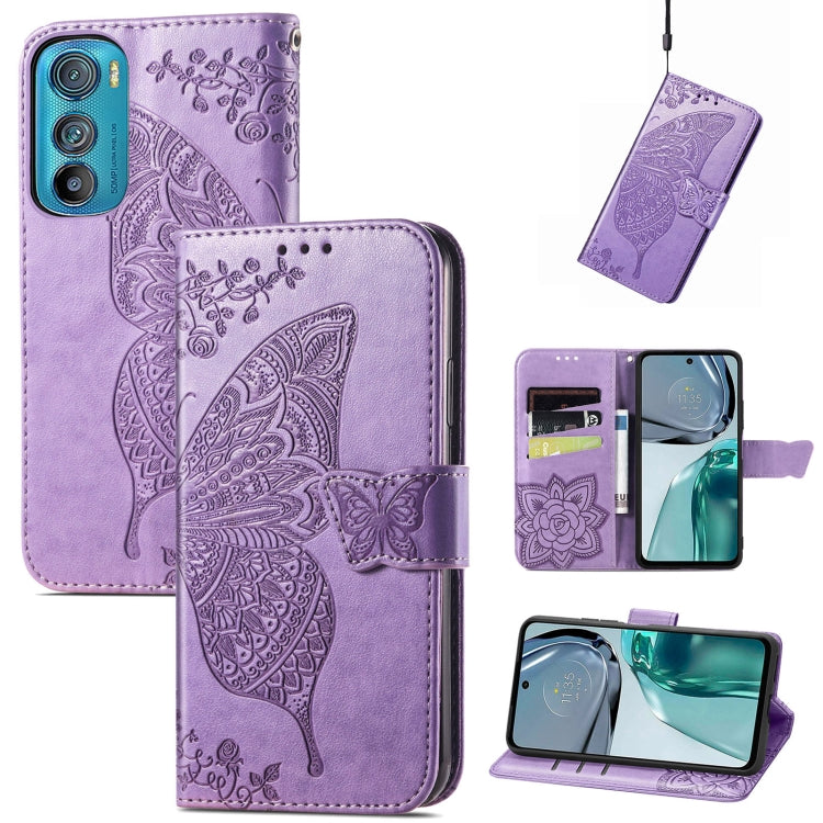 For Motorola Edge 30 Butterfly Love Flower Embossed Flip Leather Phone Case