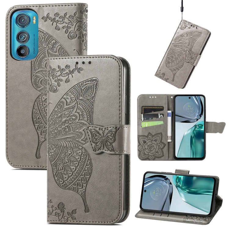 For Motorola Edge 30 Butterfly Love Flower Embossed Flip Leather Phone Case