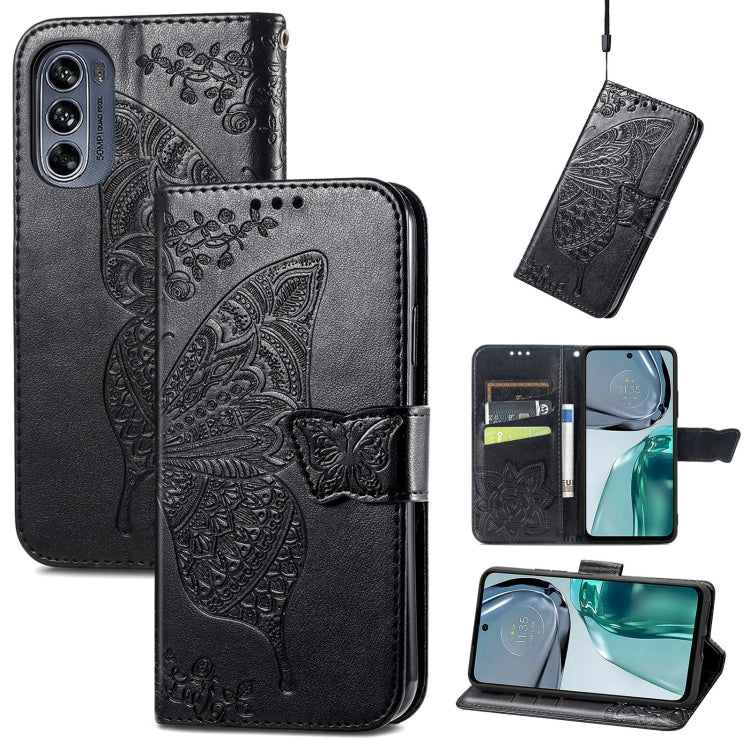 For Motorola Moto G62 Butterfly Love Flower Embossed Flip Leather Phone Case