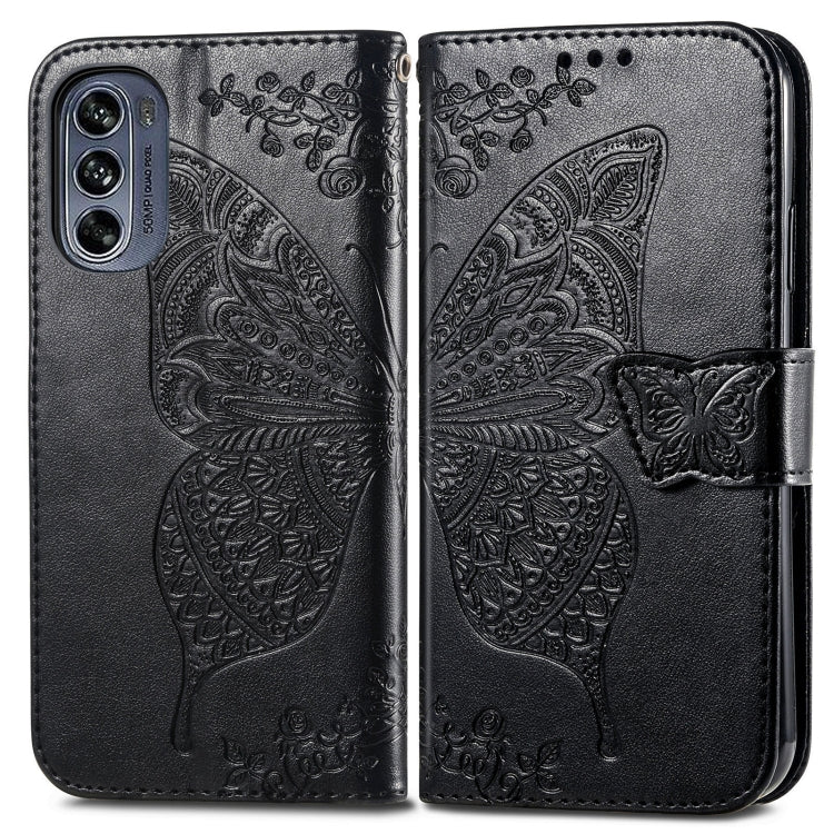 For Motorola Moto G62 Butterfly Love Flower Embossed Flip Leather Phone Case