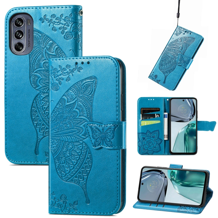 For Motorola Moto G62 Butterfly Love Flower Embossed Flip Leather Phone Case