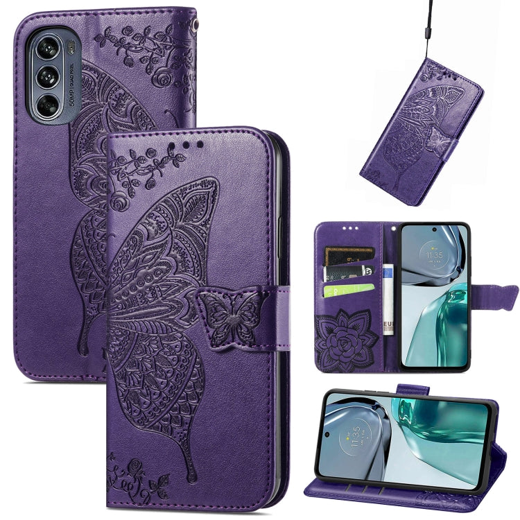 For Motorola Moto G62 Butterfly Love Flower Embossed Flip Leather Phone Case