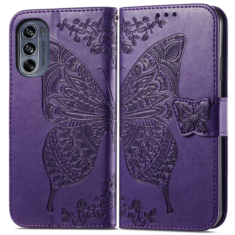 For Motorola Moto G62 Butterfly Love Flower Embossed Flip Leather Phone Case