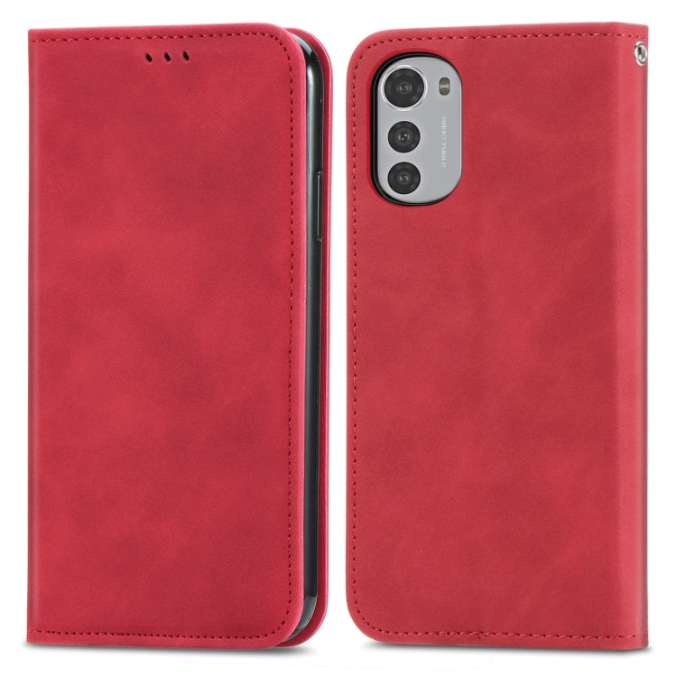 For Motorola Moto E32 Retro Skin Feel Magnetic Leather Phone Case