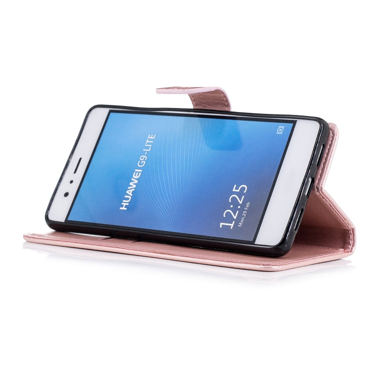 Plum Blossom Pattern Diamond Encrusted Leather Case for Huawei P9 Lite ,with Holder & Card Slots