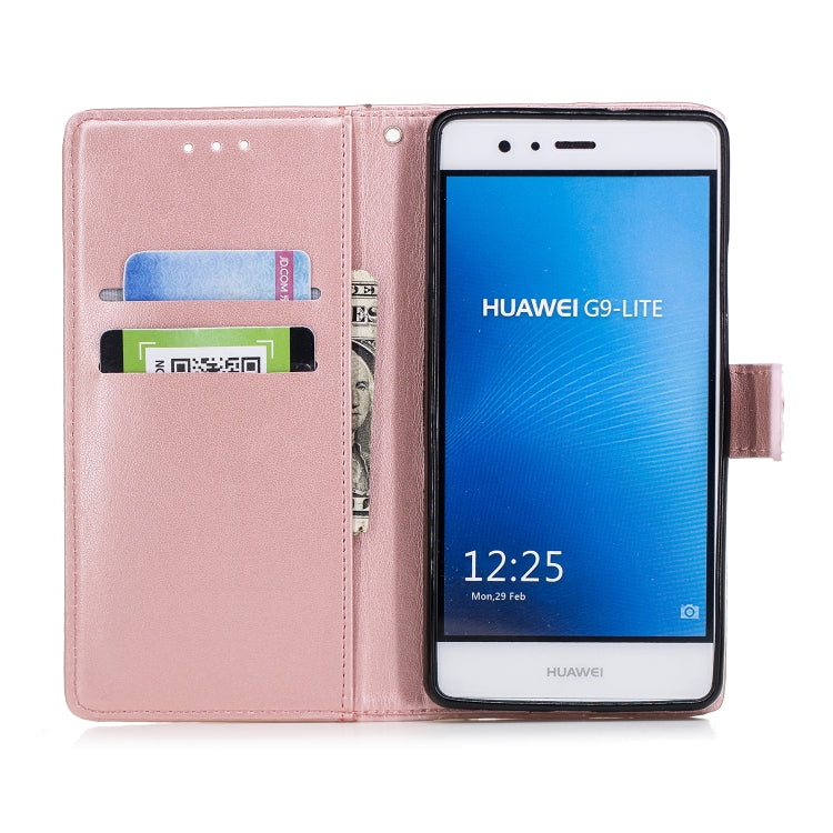 Plum Blossom Pattern Diamond Encrusted Leather Case for Huawei P9 Lite ,with Holder & Card Slots
