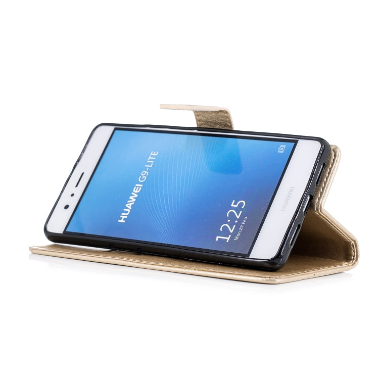 Plum Blossom Pattern Diamond Encrusted Leather Case for Huawei P9 Lite ,with Holder & Card Slots