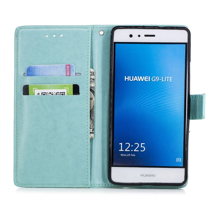 Plum Blossom Pattern Diamond Encrusted Leather Case for Huawei P9 Lite ,with Holder & Card Slots