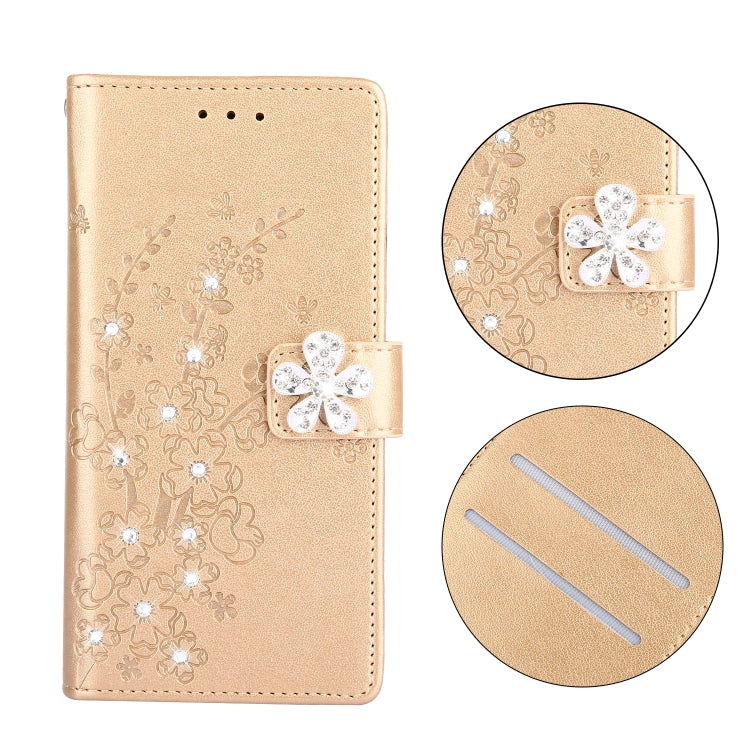Plum Blossom Pattern Diamond Encrusted Leather Case for Huawei P20 ,with Holder & Card Slots