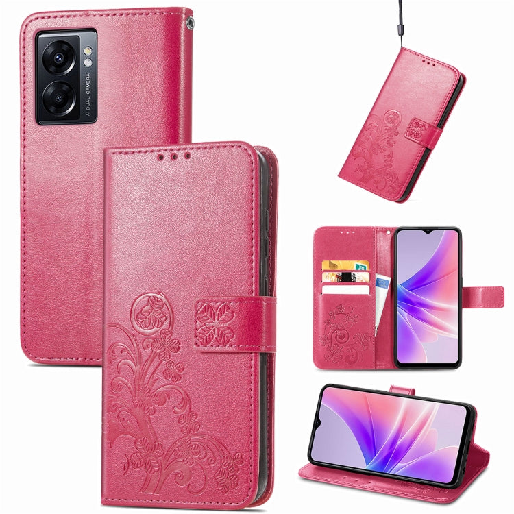 For OPPO A77 Four-leaf Clasp Embossed Buckle Leather Phone Case