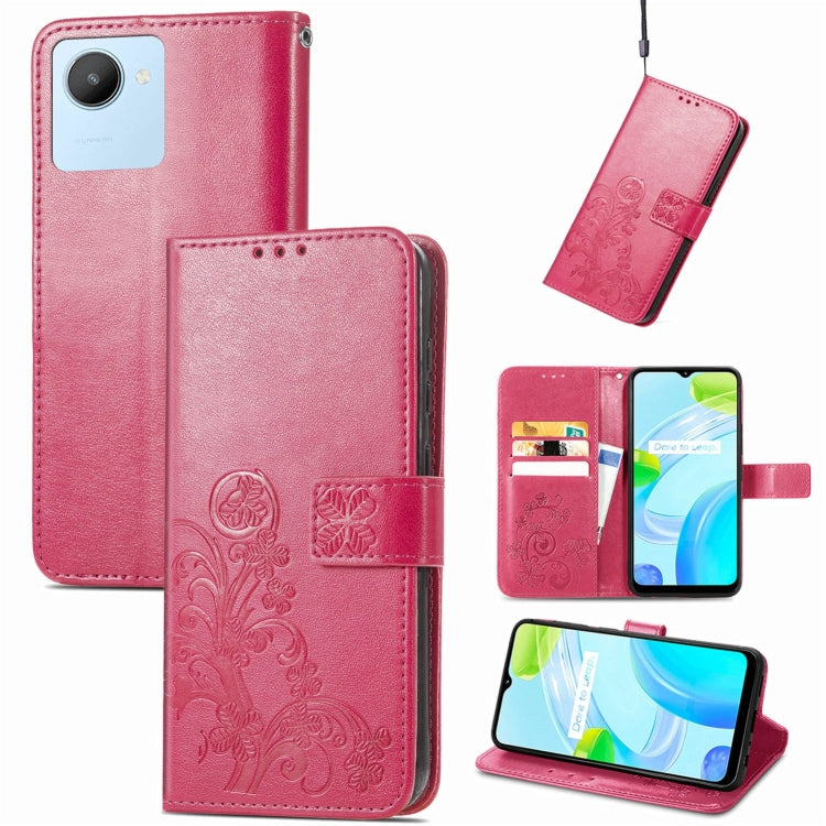 For Realme C30 Four-leaf Clasp Embossed Buckle Leather Phone Case