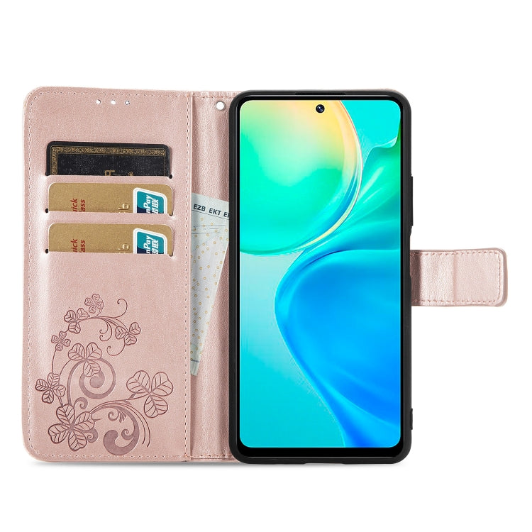 For vivo Y77 (China) Four-leaf Clasp Embossed Buckle Leather Phone Case