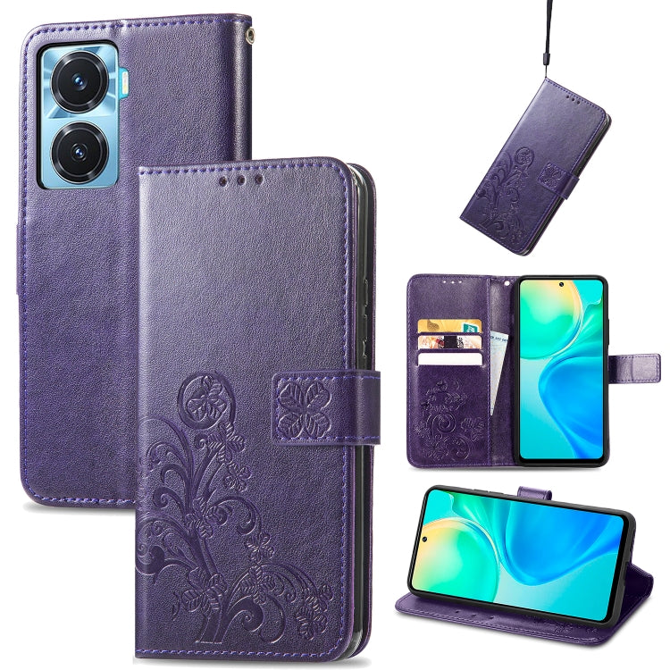For vivo Y77 (China) Four-leaf Clasp Embossed Buckle Leather Phone Case