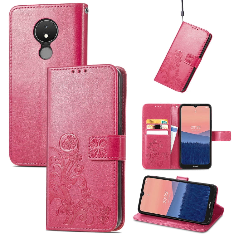 For Nokia C21 Four-leaf Clasp Embossed Buckle Leather Phone Case