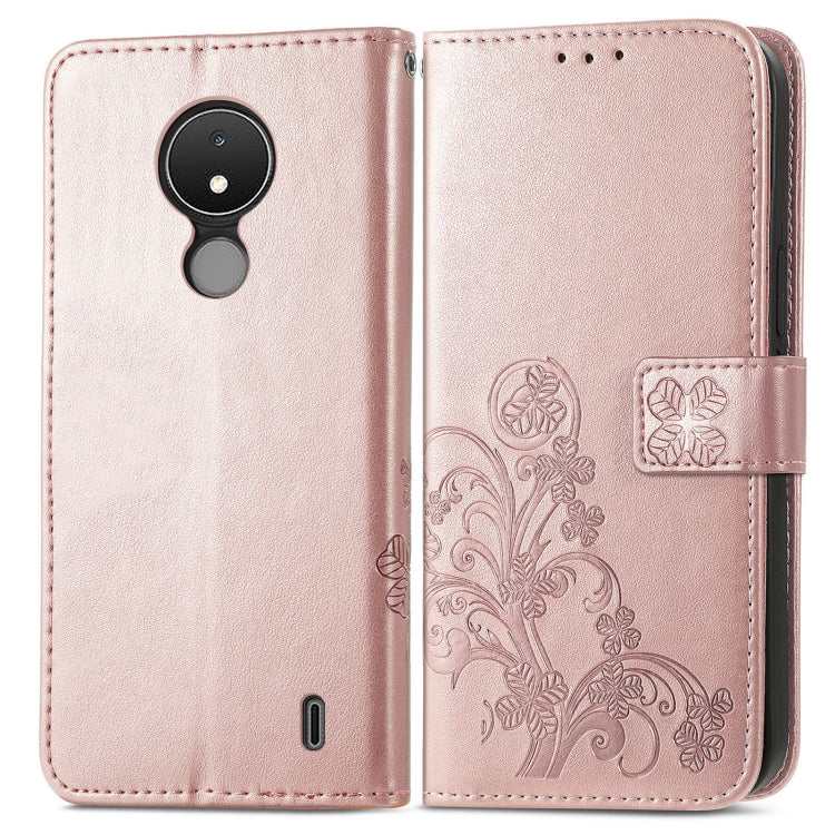 For Nokia C21 Four-leaf Clasp Embossed Buckle Leather Phone Case