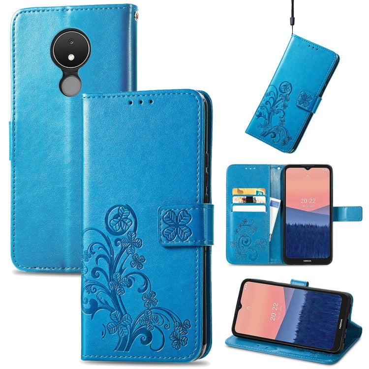 For Nokia C21 Four-leaf Clasp Embossed Buckle Leather Phone Case