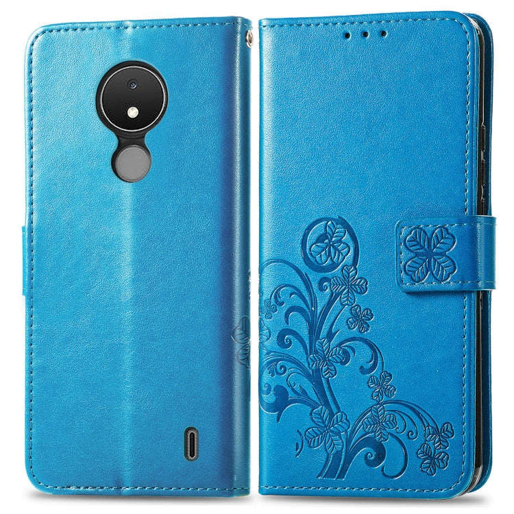 For Nokia C21 Four-leaf Clasp Embossed Buckle Leather Phone Case