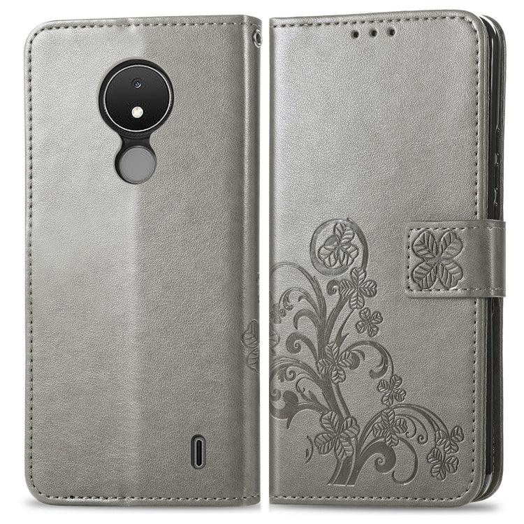 For Nokia C21 Four-leaf Clasp Embossed Buckle Leather Phone Case