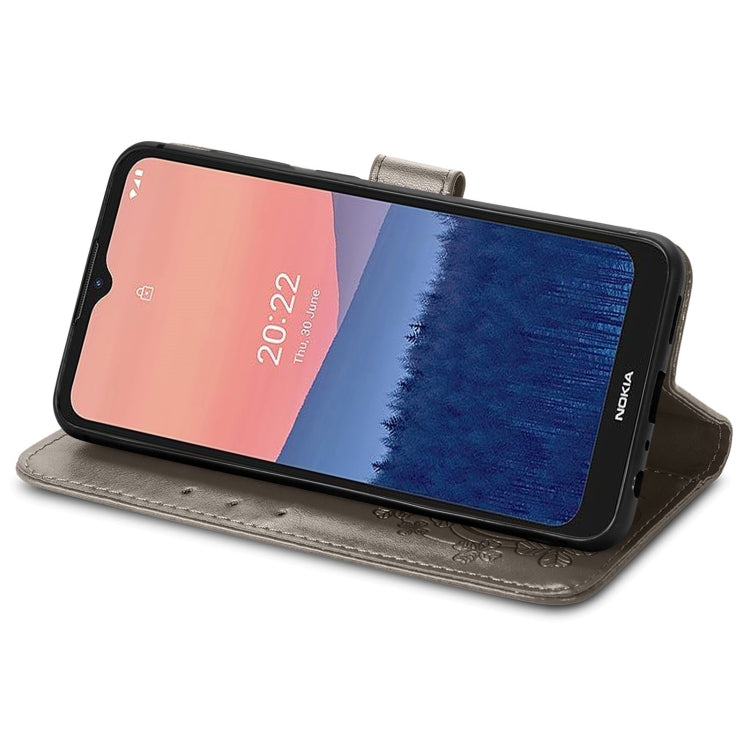 For Nokia C21 Four-leaf Clasp Embossed Buckle Leather Phone Case