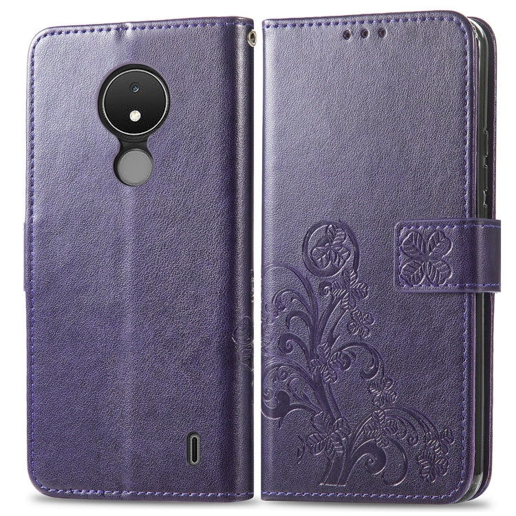 For Nokia C21 Four-leaf Clasp Embossed Buckle Leather Phone Case