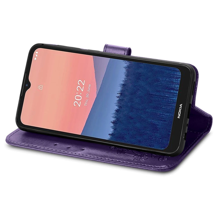 For Nokia C21 Four-leaf Clasp Embossed Buckle Leather Phone Case