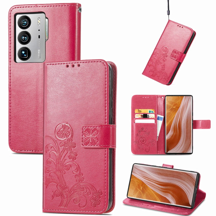 For ZTE Axon 40 Ultra Four-leaf Clasp Embossed Buckle Leather Phone Case