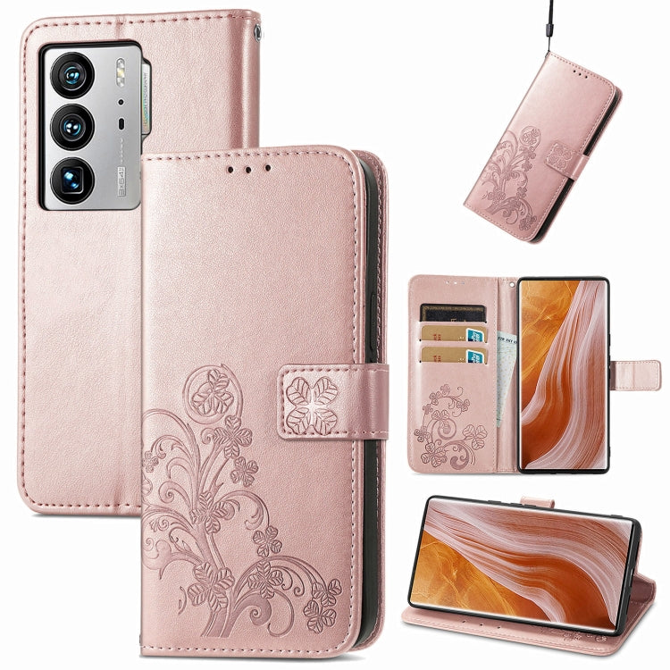 For ZTE Axon 40 Ultra Four-leaf Clasp Embossed Buckle Leather Phone Case