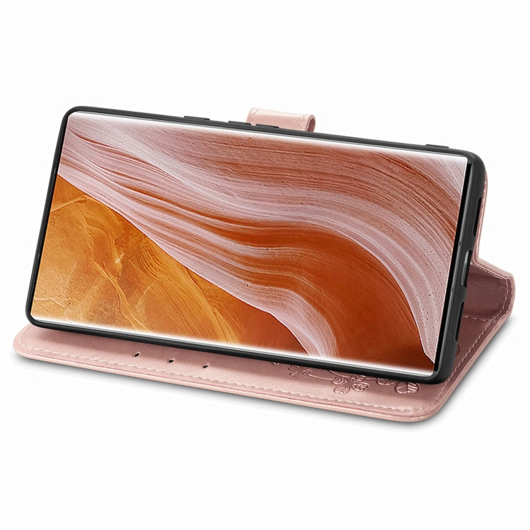 For ZTE Axon 40 Ultra Four-leaf Clasp Embossed Buckle Leather Phone Case