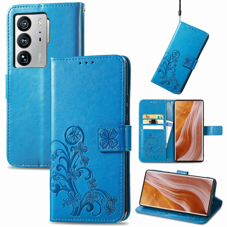 For ZTE Axon 40 Ultra Four-leaf Clasp Embossed Buckle Leather Phone Case
