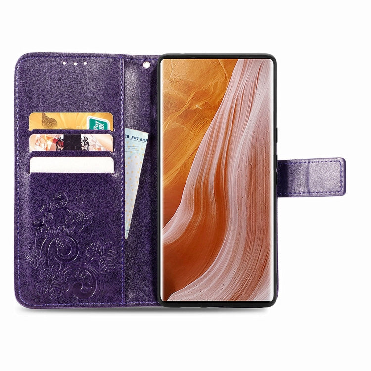 For ZTE Axon 40 Ultra Four-leaf Clasp Embossed Buckle Leather Phone Case