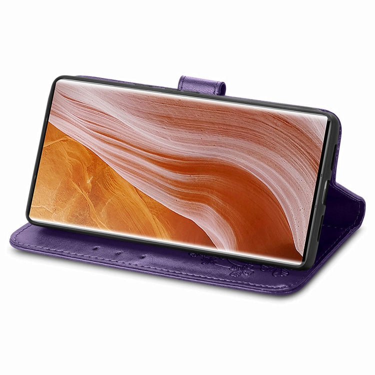 For ZTE Axon 40 Ultra Four-leaf Clasp Embossed Buckle Leather Phone Case