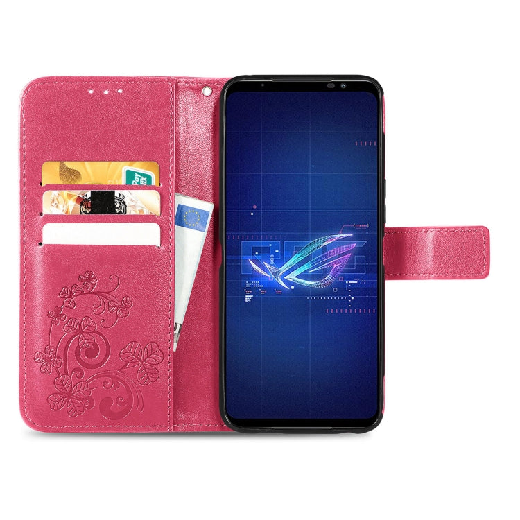For Asus ROG Phone 6 Four-leaf Clasp Embossed Buckle Leather Phone Case
