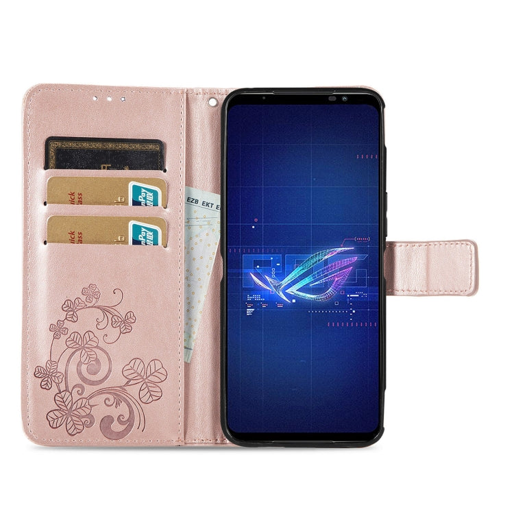 For Asus ROG Phone 6 Four-leaf Clasp Embossed Buckle Leather Phone Case
