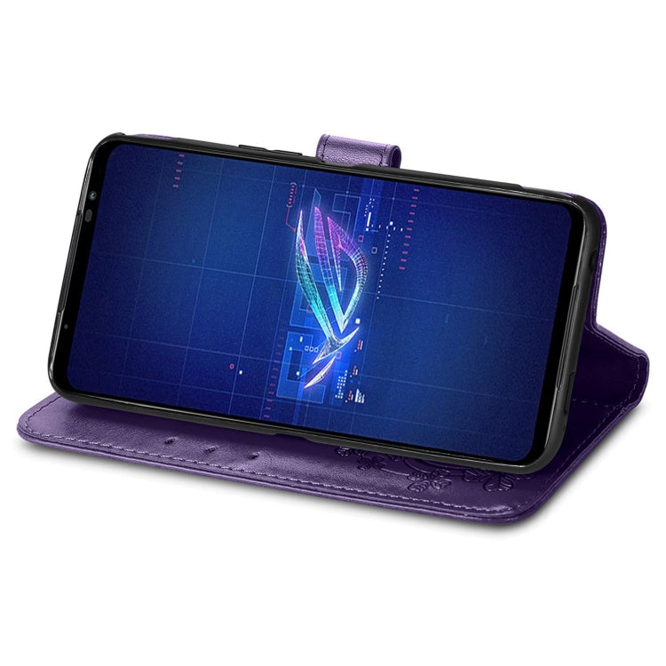 For Asus ROG Phone 6 Four-leaf Clasp Embossed Buckle Leather Phone Case