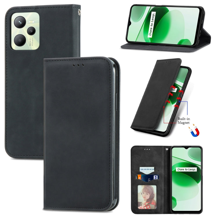 For Realme C35 Retro Skin Feel Magnetic Leather Phone Case