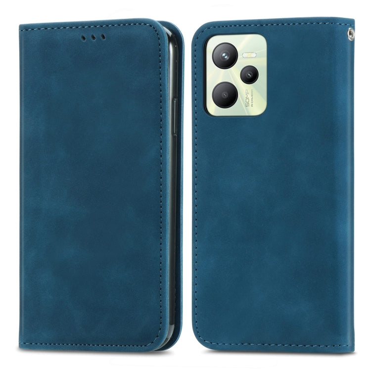 For Realme C35 Retro Skin Feel Magnetic Leather Phone Case