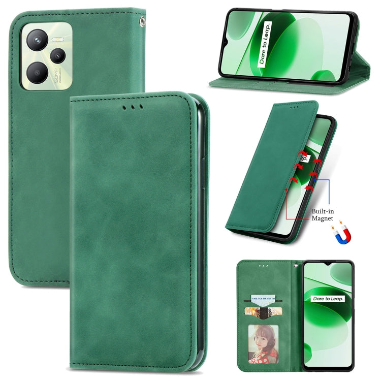 For Realme C35 Retro Skin Feel Magnetic Leather Phone Case
